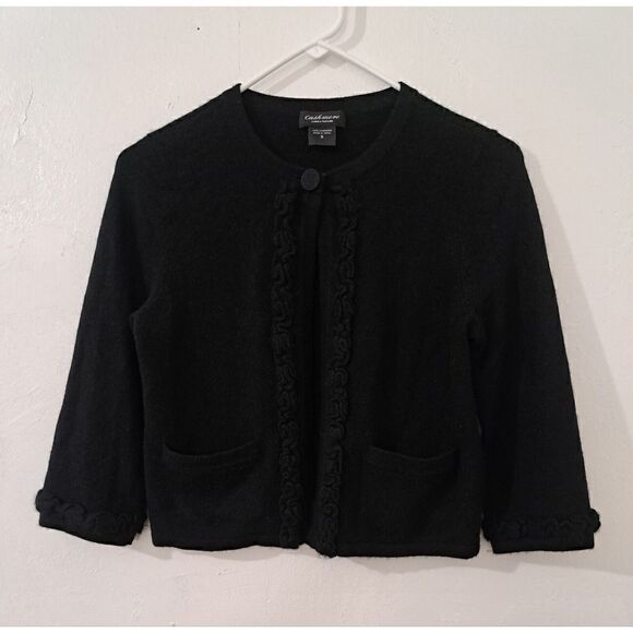 Lord & Taylor Womens Small 100% ALL CASHMERE BLACK BOLERO Sweater Cardigan - Picture 1 of 7
